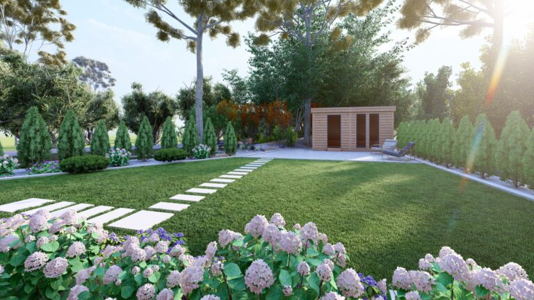 Ogród z sauną zewnętrzną