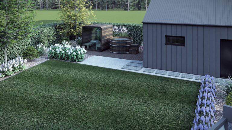 wizualizacja strefy wellness w ogrodzie