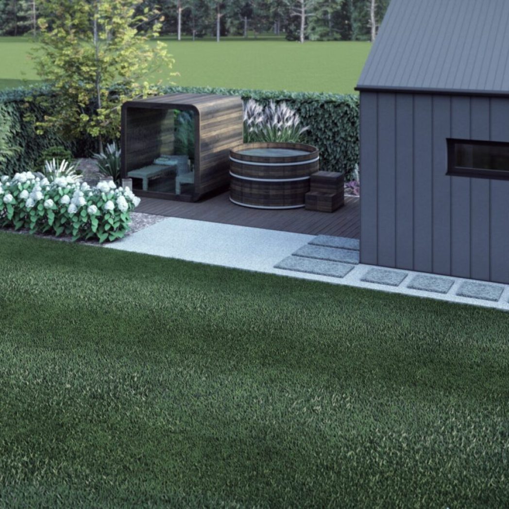 wizualizacja strefy wellness w ogrodzie